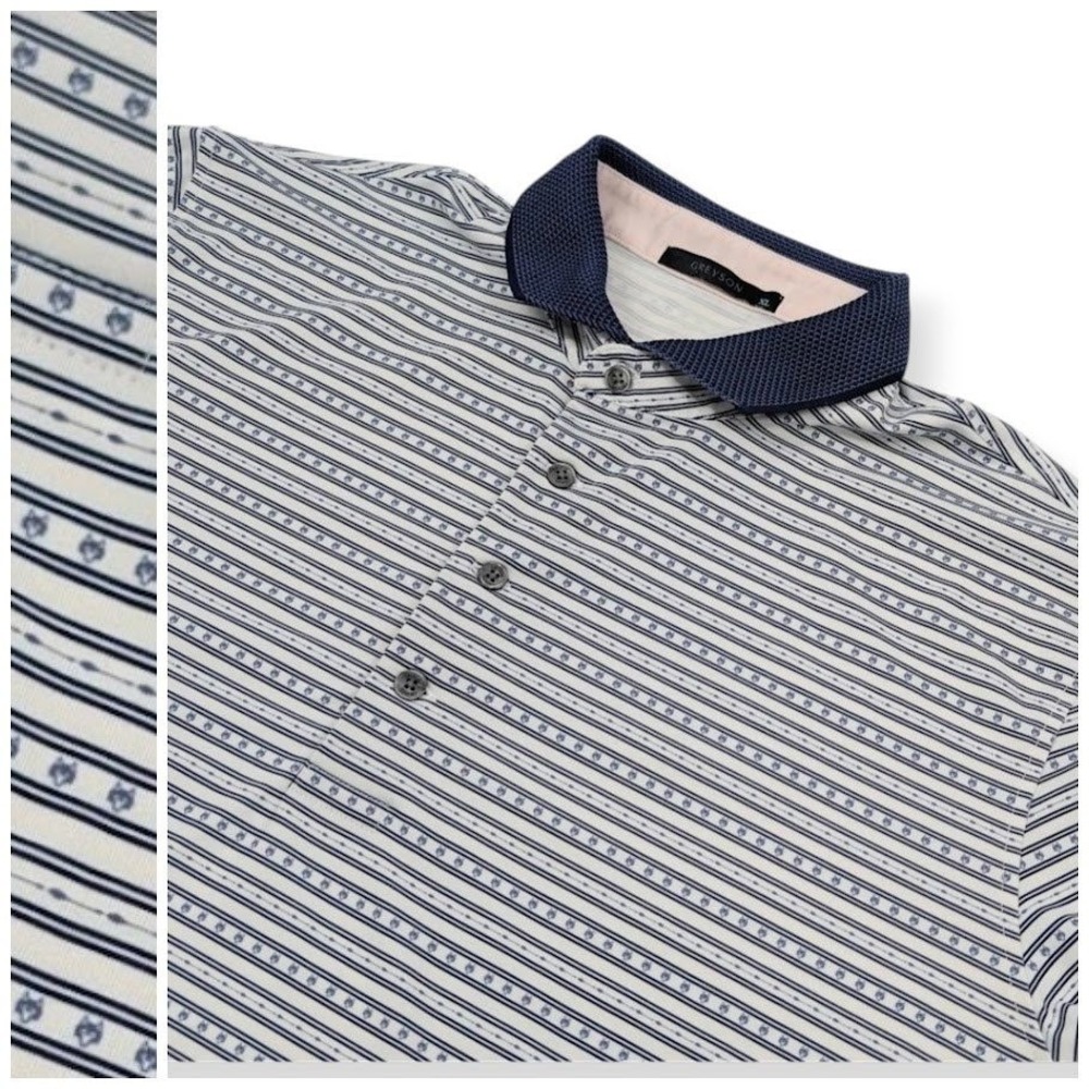 Greyson Path Less Traveled Polo Shirt Mens XL Blue White Stripe Golf Performance